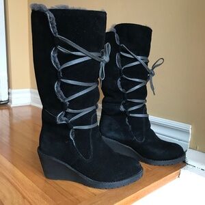 Black Genuine Sheepskin Boots- Suede! EUC 2/$25